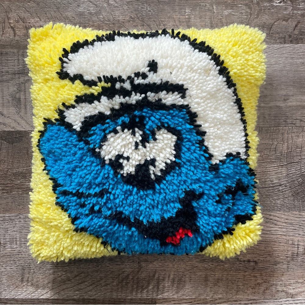 VTG Smurfs Yellow/Black Pillow 14”